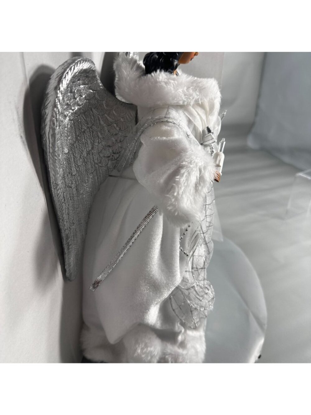 Ashland Christmas Angel Lighted Tree Topper Silver Wings White Gown Cord - Picture 16 of 16
